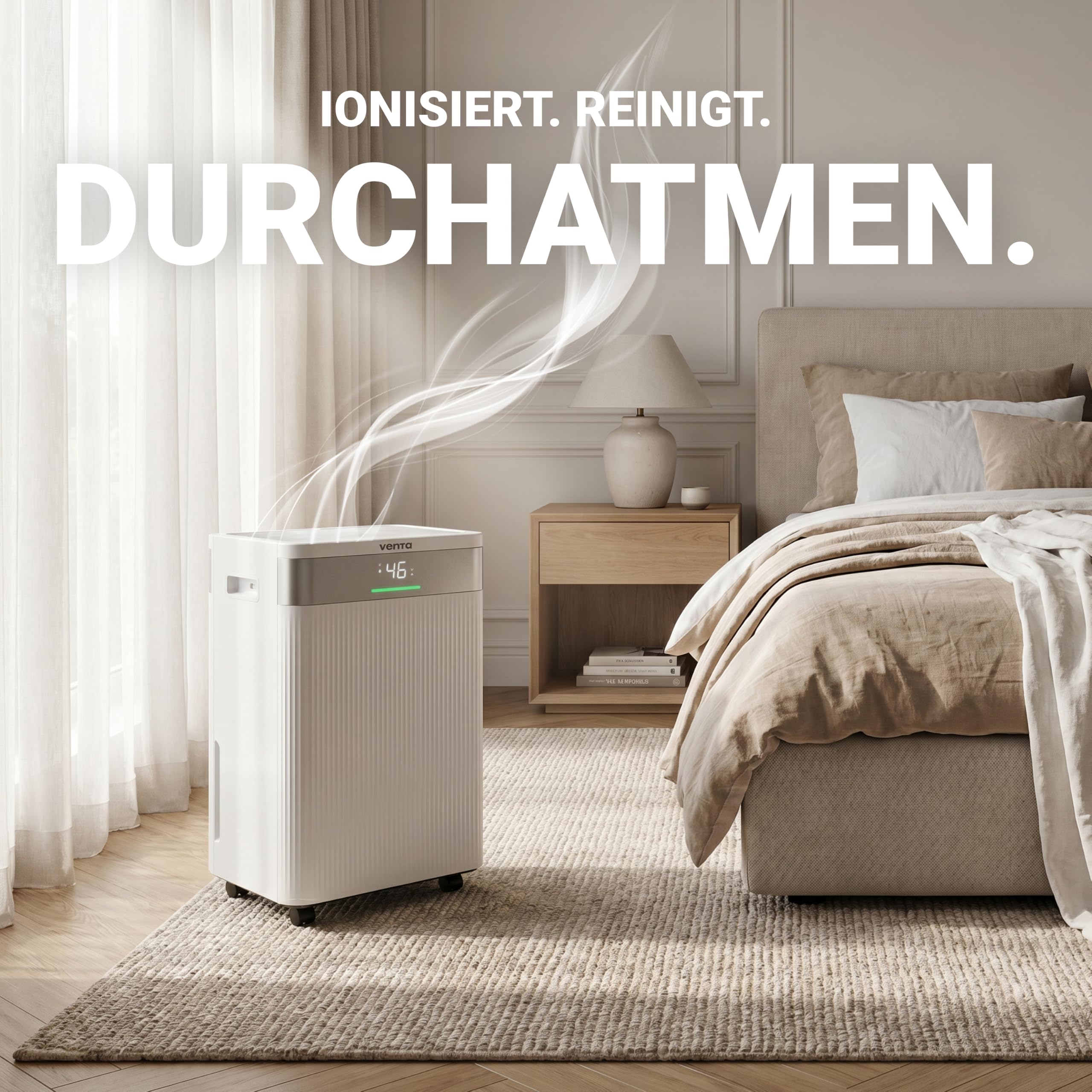 VENTA AD100 Luftentfeuchter elektrisch Raumentfeuchter | für Räume bis 40m² | Automatische Feuchtigkeitskontrolle, Wäschemodus