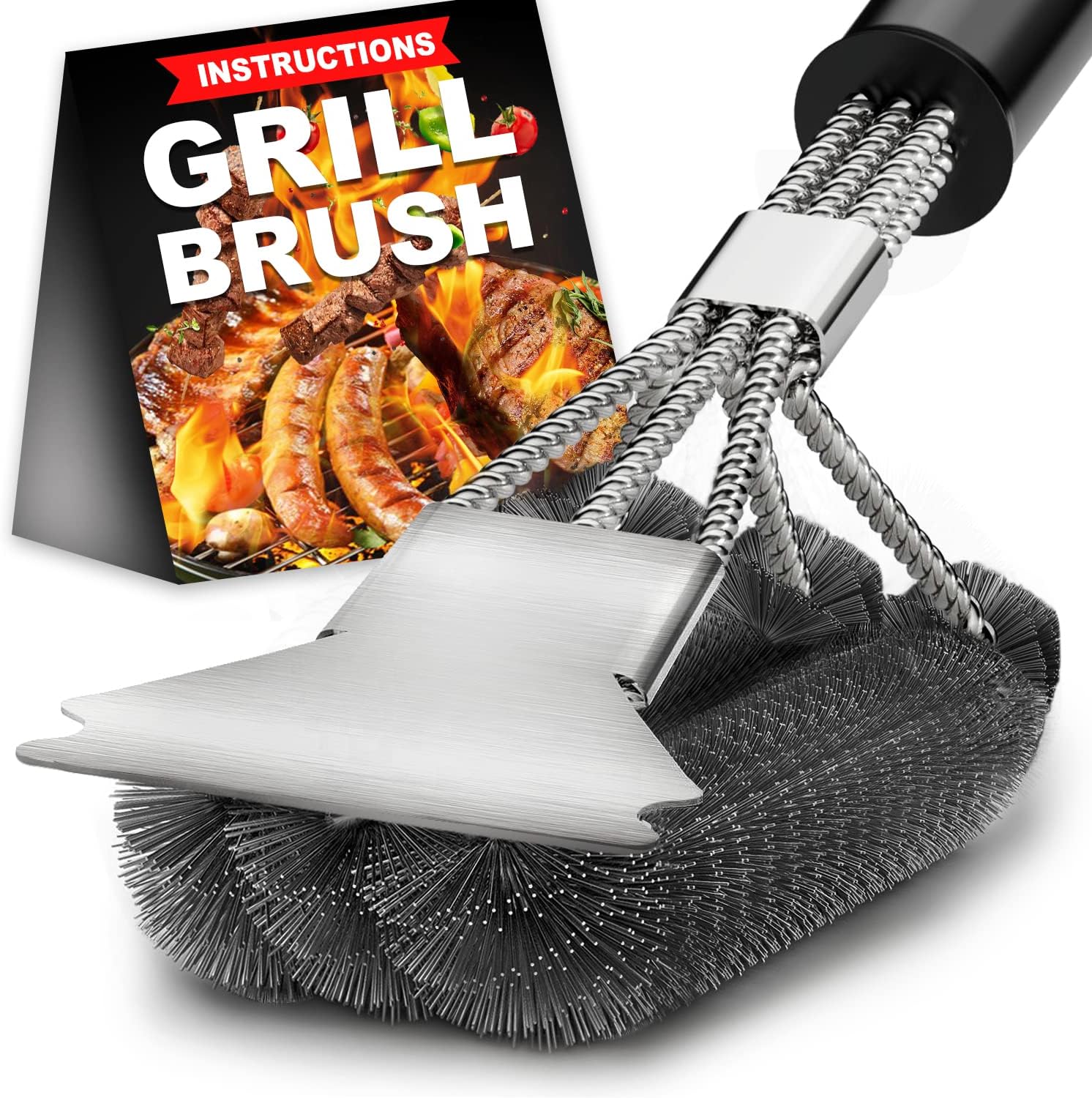 Grill Brush, Ketres Cleaning Brush with Long Stainless Steel Bristles, Scraper and PP Handle, Wire Brush, Grill Accessories for BBQ Grill, Gas Grill, Charcoal Grill