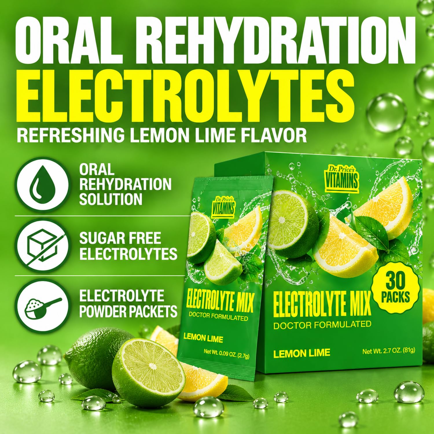 Dr. Price's Electrolytes Powder Packets, Lemon Lime, 30 Packs — Amazon image 2