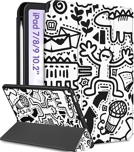 Miniatura 11 de Funda para iPad de 9ª/8ª/7ª Generación de 10.2 Pulgadas para Niñas Lindas Mujeres Folio Cubierta Inteligente con Soporte para Lápiz Libro de Horror