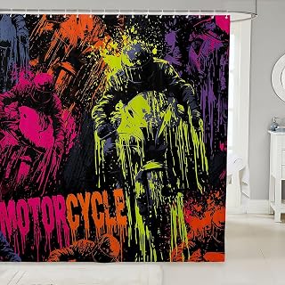 Feelyou Dirt Bike Shower Curtain for Bathroom Decor Motocross Bath Curtain for Stalls Bathtubs Motorcycle Bathroom Accessories Waterproof Polyester Fabric with 12 Hooks 72"x72"