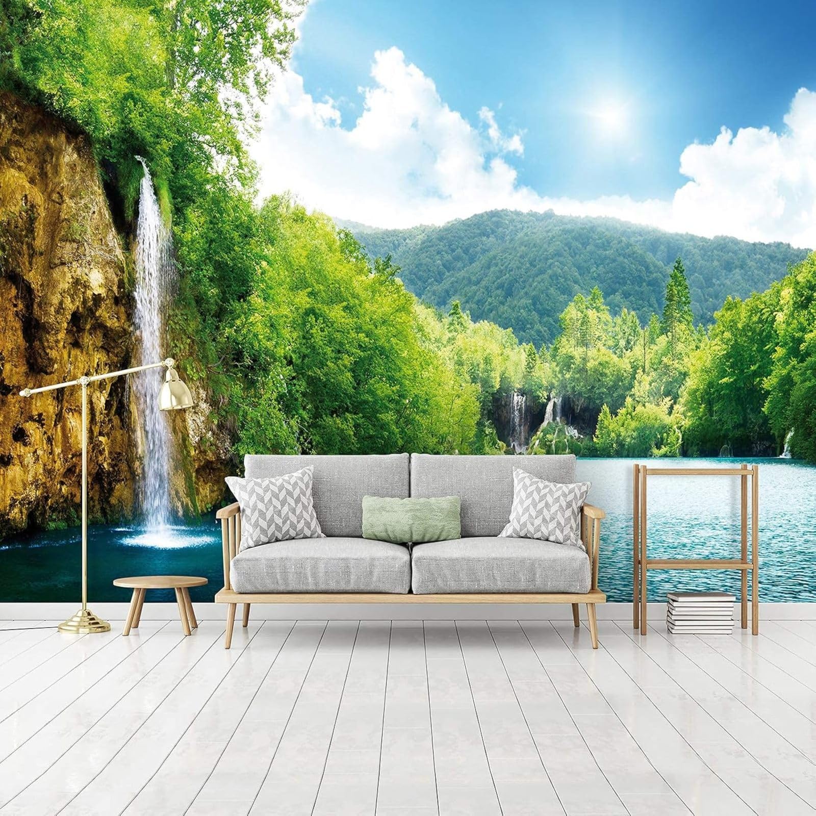 Kfjhgbdshhj 3D Mural Photo Mural-Wallpaper Photo, Forest, Waterfall, Nature, Trees, Landscape, Sea For Living Room, Bedroom, Fleece,430Cmx300cm Poster - Wall Sticker - Frameless Picture