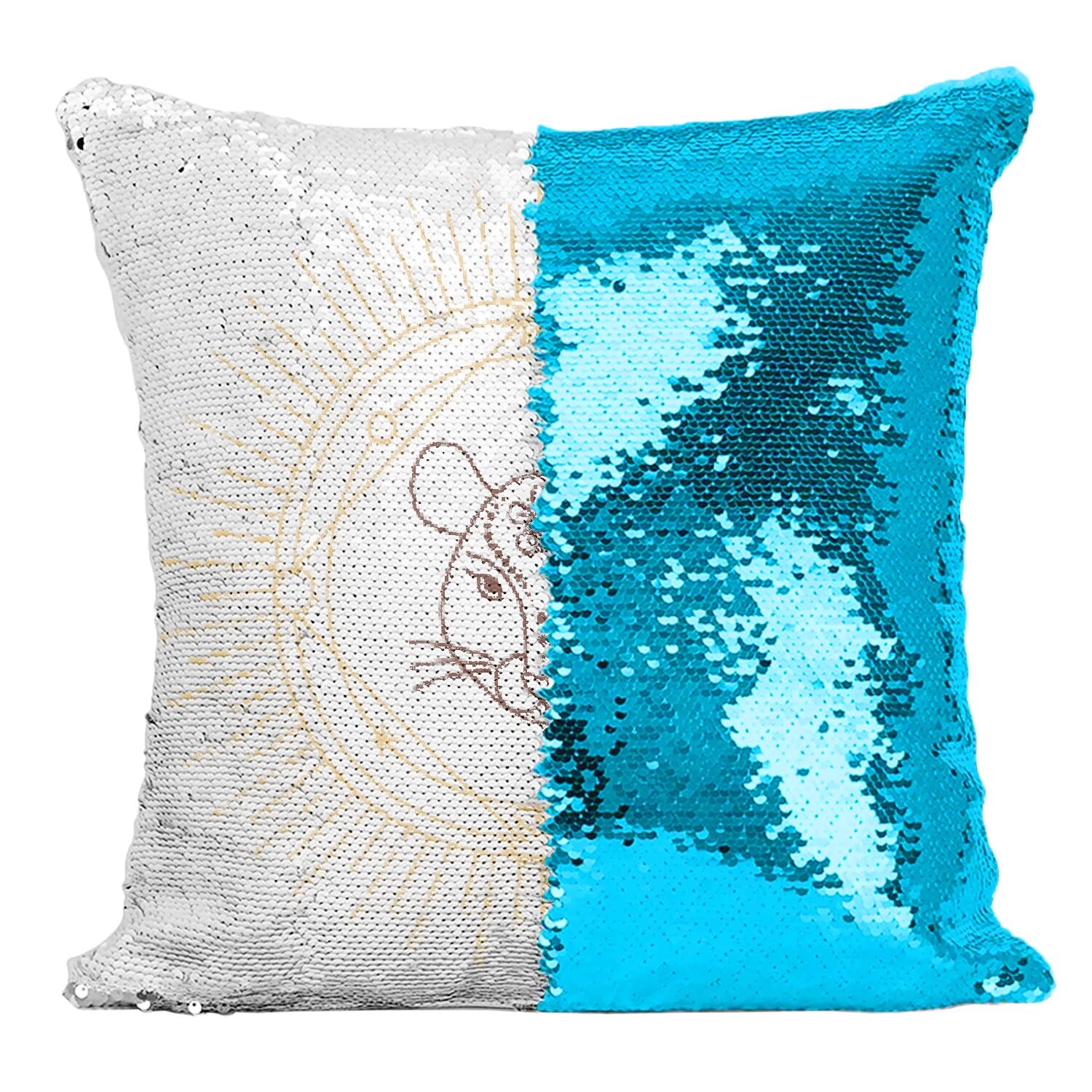 Coussin housse sequin paillettes turquoise Rat astrologie chinoise