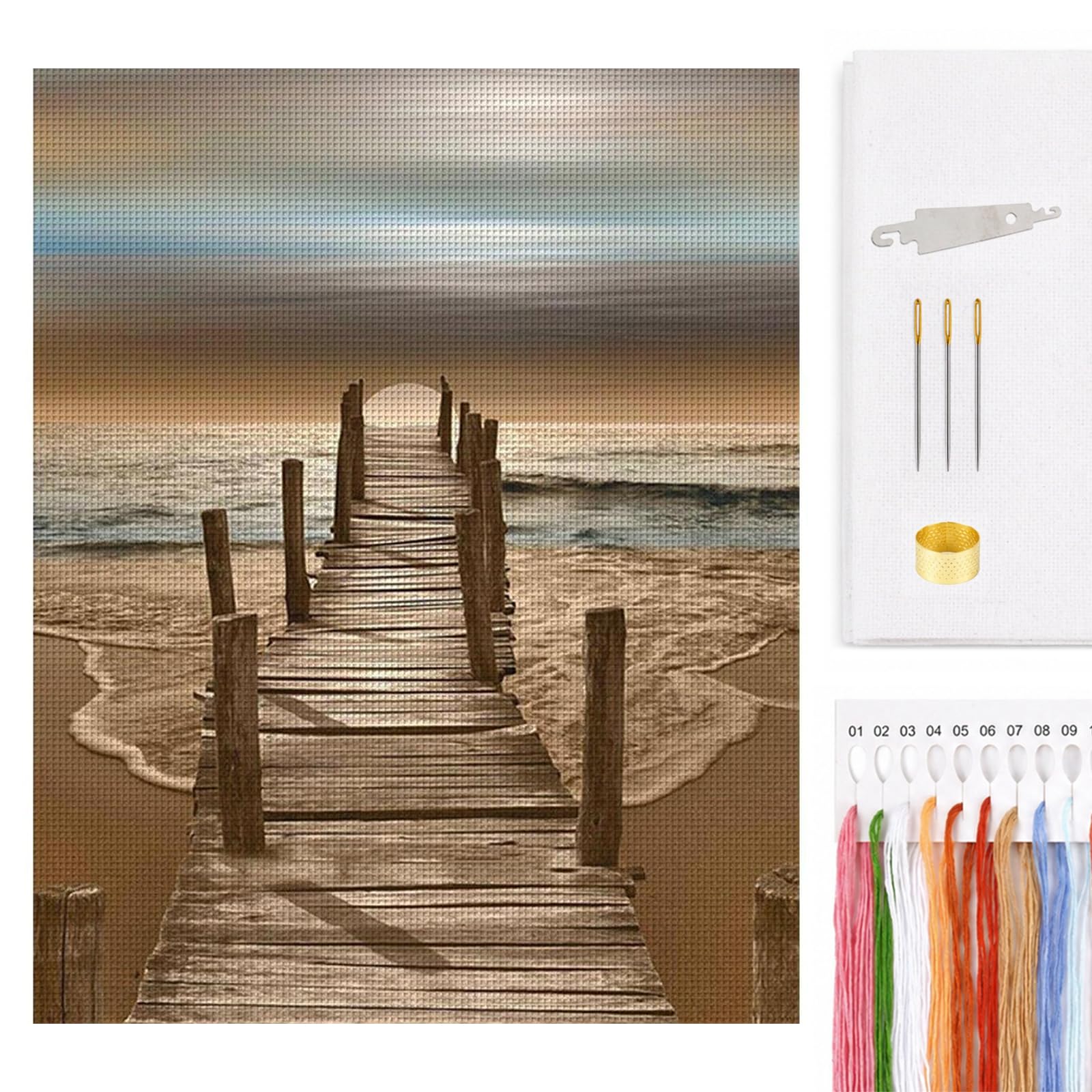 Full Embroidery Cotton Thread 14CT Counted Beach Cross Stitch Kit 36x46cm