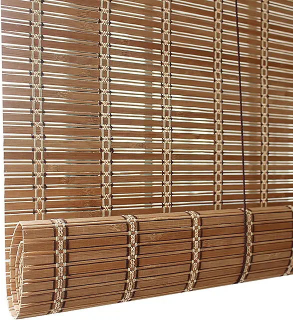 Cortina Enrollable Exterior de Bambú 85% Blackout - Persianas de Madera Natural