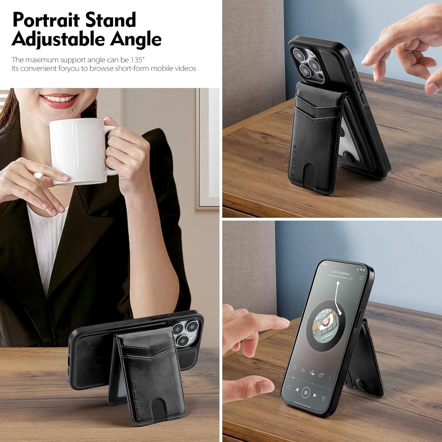 for Compatible Magsafe Magnetic 2 in 1 Detachable iPhone 13 Pro Max Wallet Case with Card Holder,for Women Men,PU Leather RFID Blocking Credit Slots Kickstand,for Apple 13 Pro Max,Black - Image 3