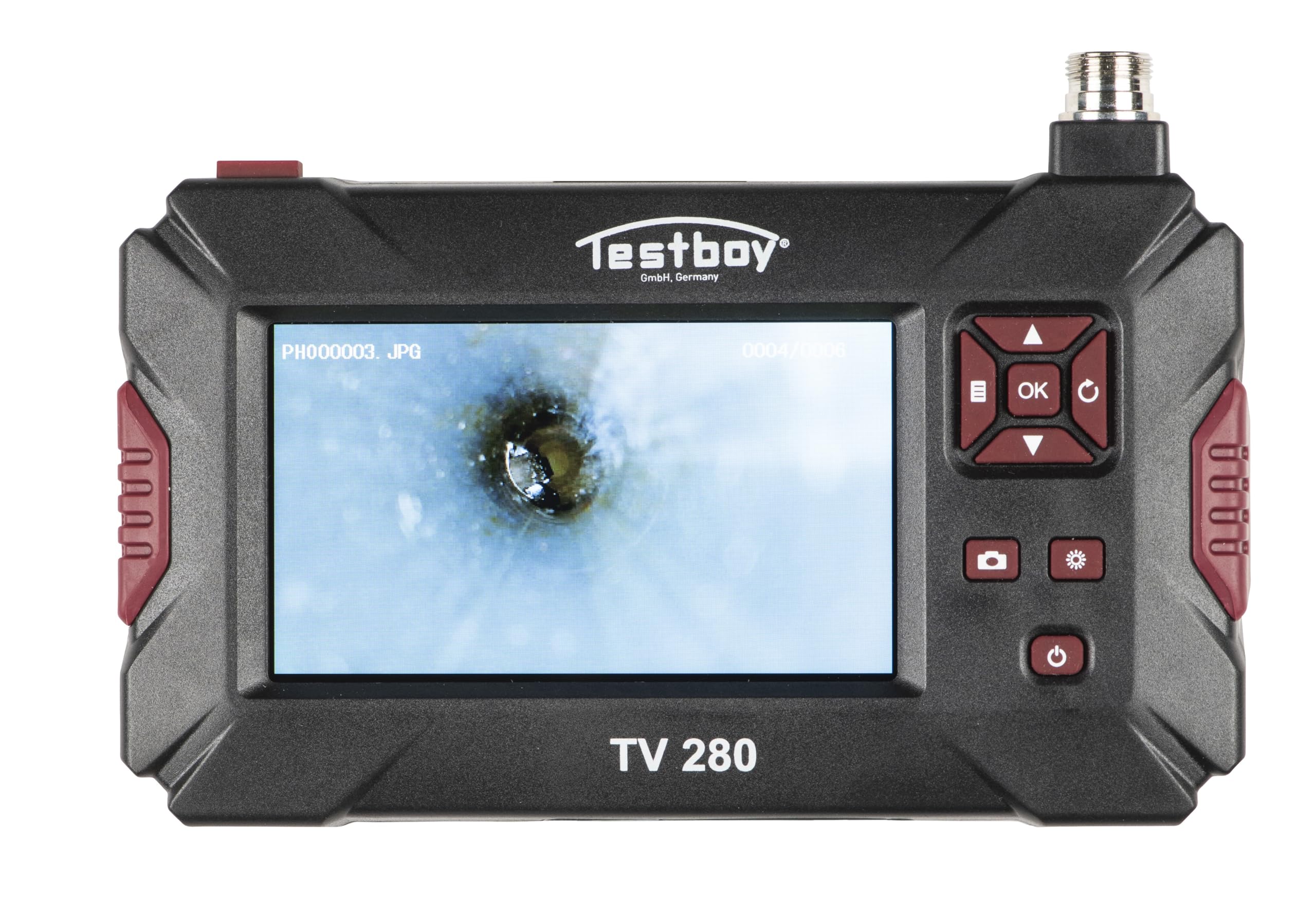 Testboy TV 280 Mobile Endoskopie-Kamera mit LCD-Anzeige, Inspektionskamera (bis zu 5 Stunden Betriebszeit, Echtzeitansicht, integrierte LED-Beleuchtung & zwei Meter langes flexibles Kabel), Schwarz