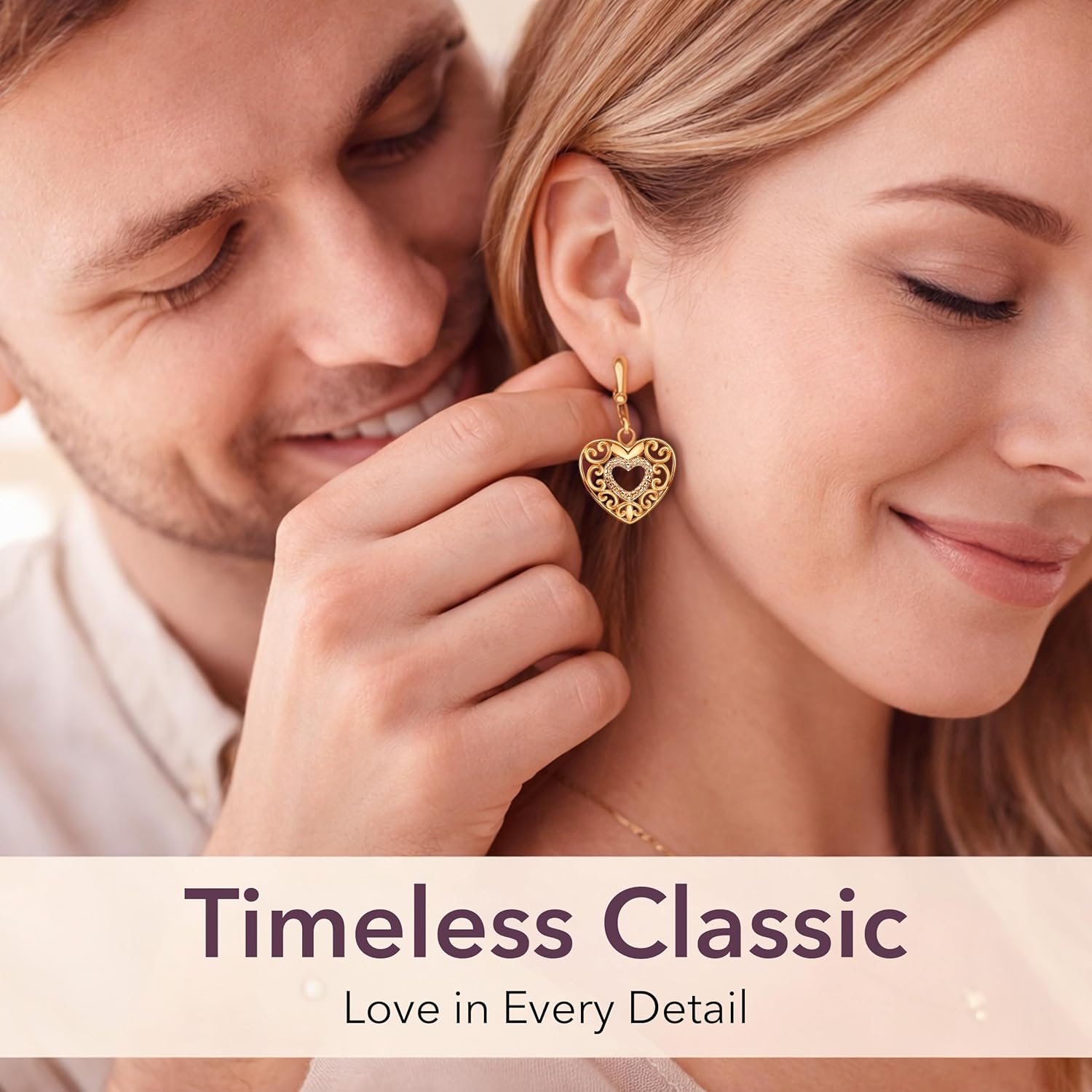 14K Gold Plated Sterling Silver Heart Earrings for Women - Drop Dangle Filigree Earrings for Women - Fashion Cute Jewelry Anniversary Birthday Christmas Gifts for Her - Image 5