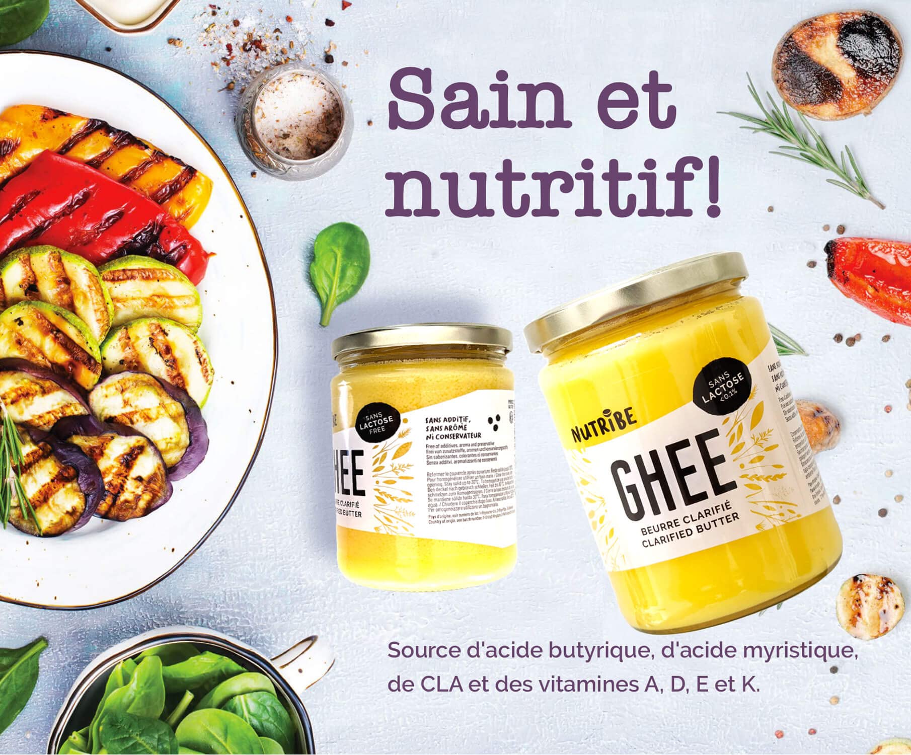 Nutribe Ghee 500g | Beurre clarifié Bio | Nourries à l'herbe | Idéal pour cuire, café bulletproof