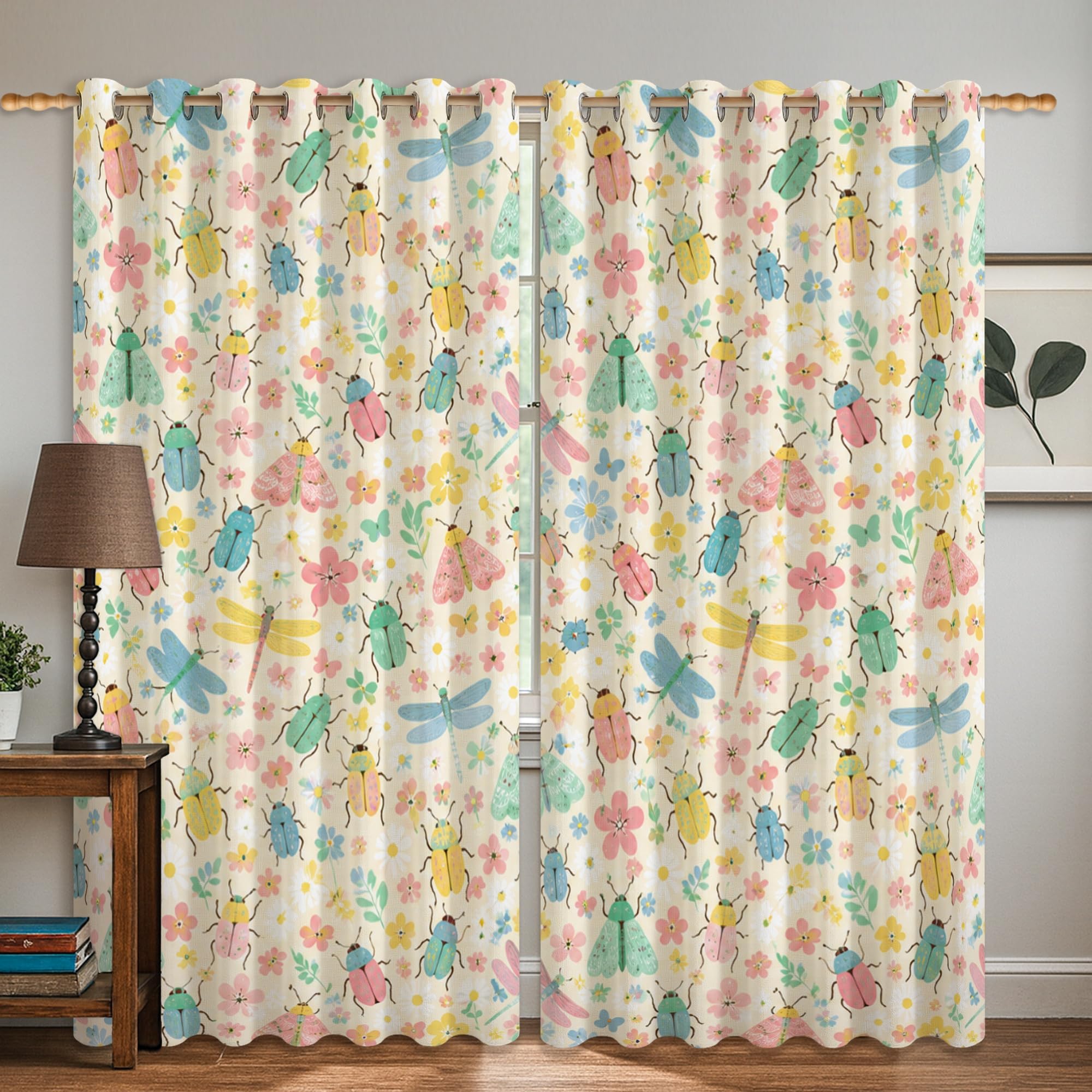 Rideaux occultants fleurs naturelles et libellule pastel