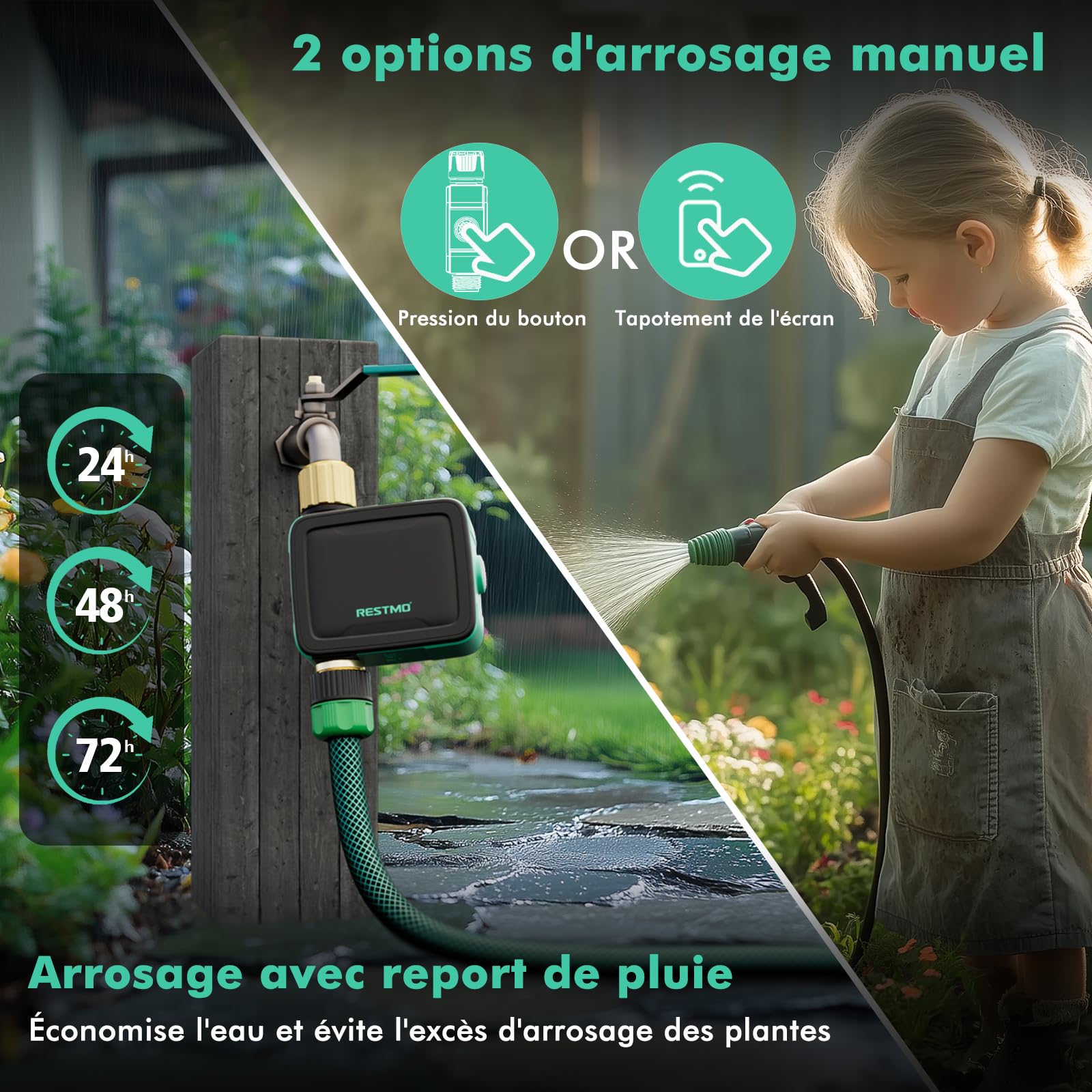 RESTMO Programmateur arrosage Bluetooth intégrée et contrôle Application