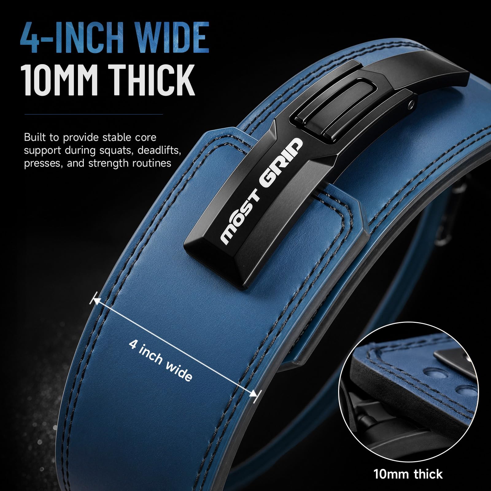 Ceinture d'haltérophilie à levier de 10 mm avec cuir à verrouillage rapide pour homme et femme, ceinture d'haltérophilie, de gymnastique pour squat et soulevé de terre