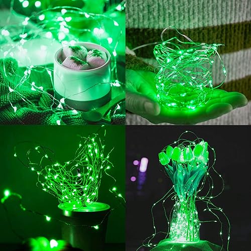 Miniatura 5 de Twinkle Star Guirnalda de luces del día de San Patricio, funciona con pilas, 33 pies, 100 LED, impermeable, alambre plateado, para Halloween,