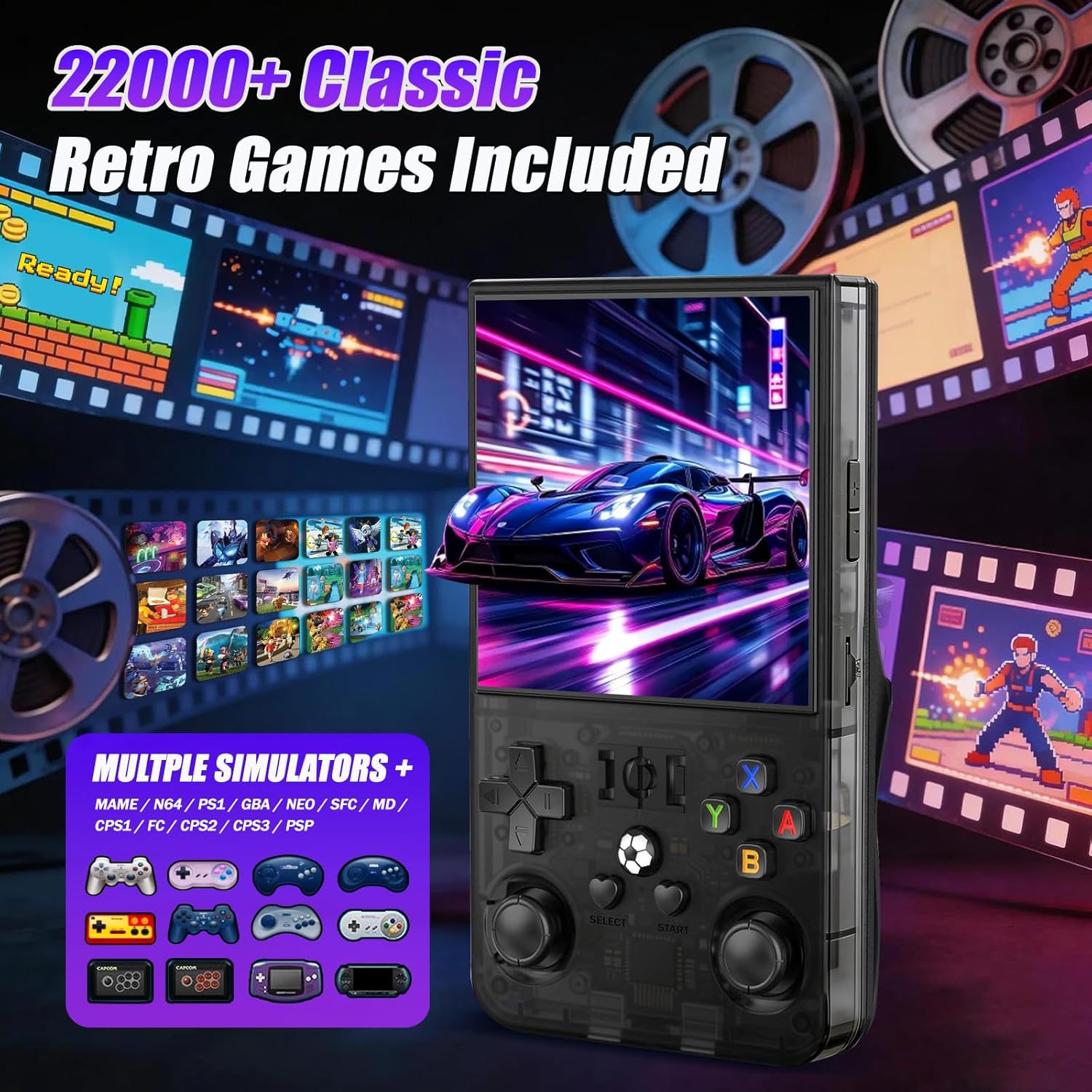 R36MAX Retro Handheld Game Console, Portable Hand Held Open Source Linux System, 4.0 Inch 720x720 IPS Screen, 128GB Storage 22,000+ Classic Games, 4000mAh Battery Gaming Handheld(Deep Black)