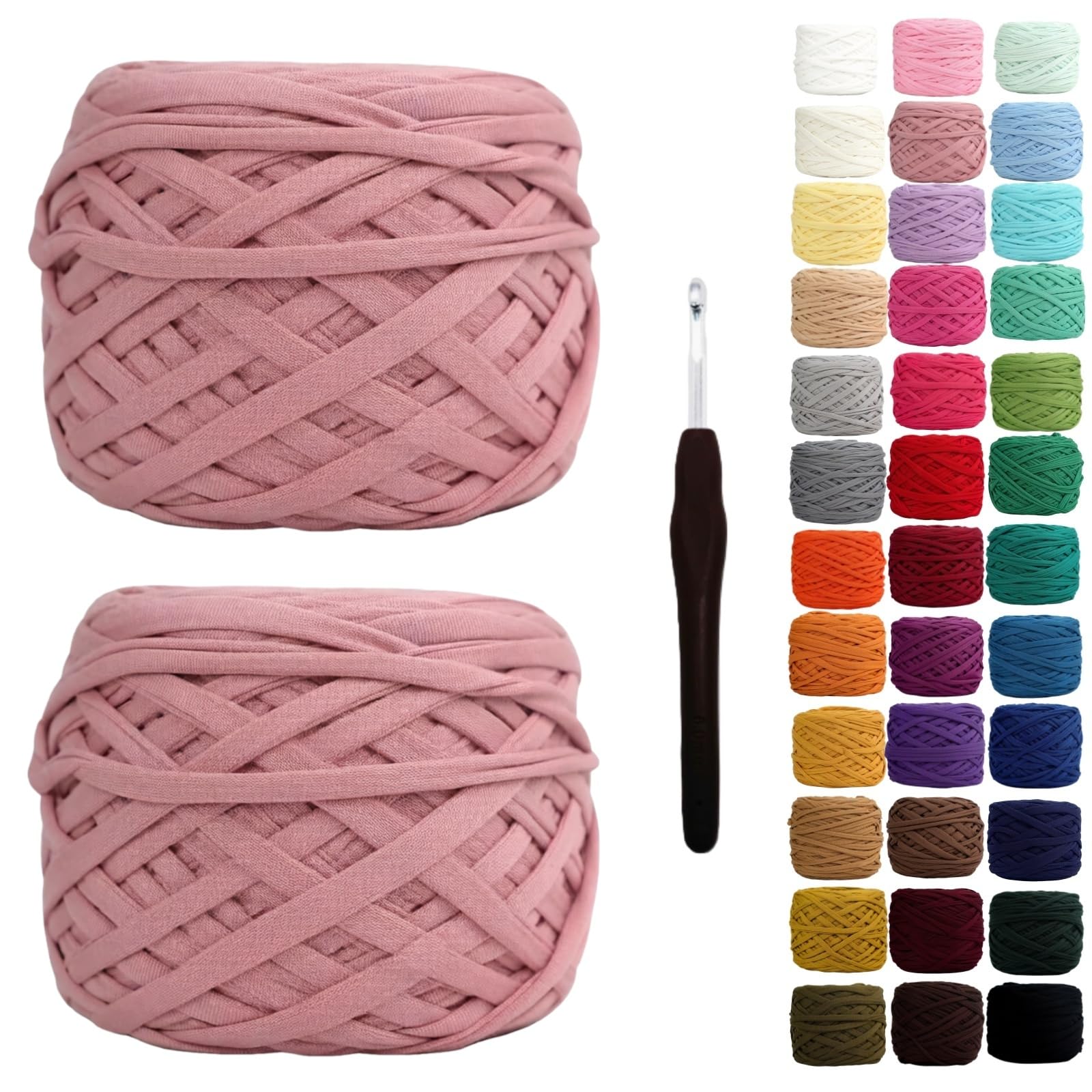 Binwat T Shirt Yarn for Crocheting 150m Elastic Ribbon Yarn Thick Crochet Fabric Yarn, Knitting T-Shirt Yarn for Crochet Bag/Blanket/Basket, DIY Crafts Projects, Home Decor (2pcs Flesh Pink)