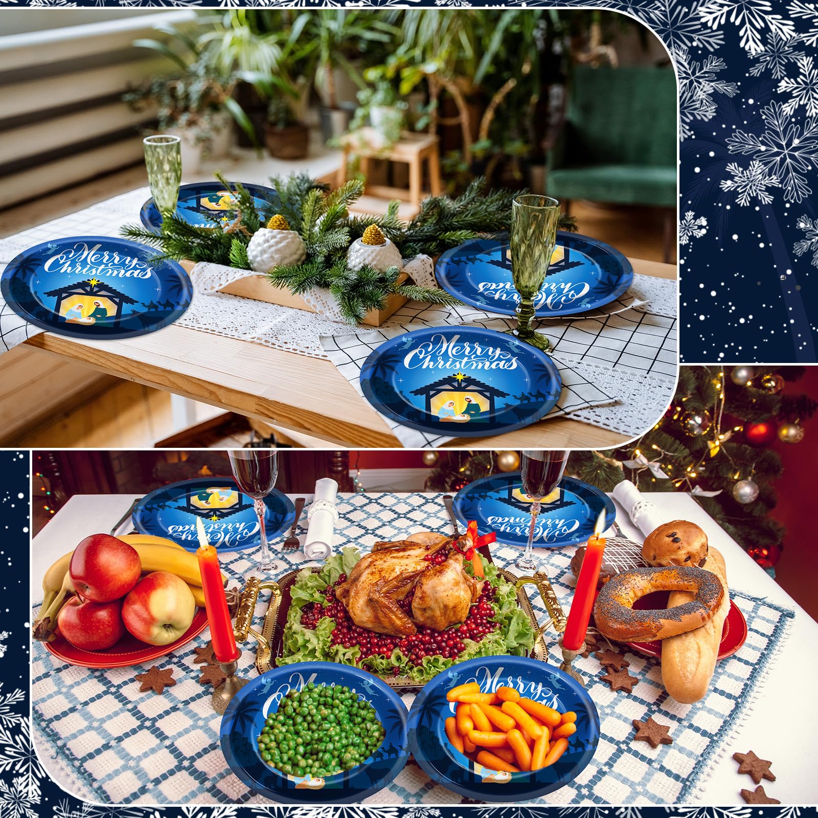 QOUBAI Juego de 50 platos ovalados de Navidad de 11 pulgadas, vajilla grande de Feliz Navidad, vajilla desechable para fiesta de Navidad, hogar, invierno, vacaciones, suministros de decoración