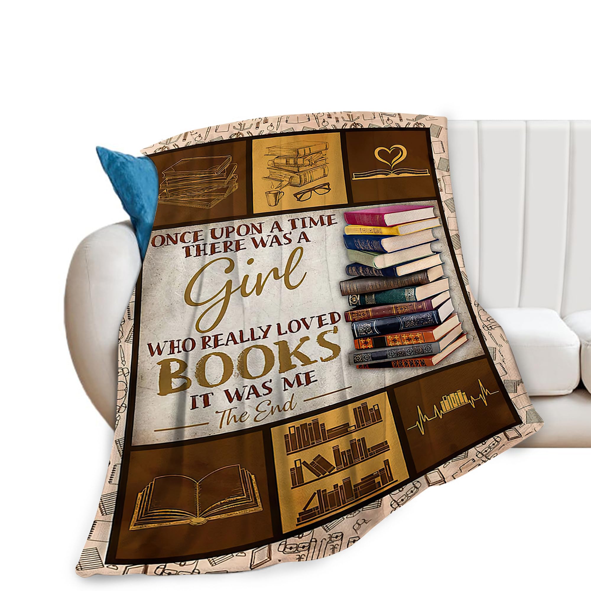 Jerkboo Girls Books Lovers Books Reading Blanket Throws Reading Gifts Reading Throw Blanket For Kids Adults Soft Warm Cozy Fleece Blanket For Couch Sofa ​Bed 50""X40""