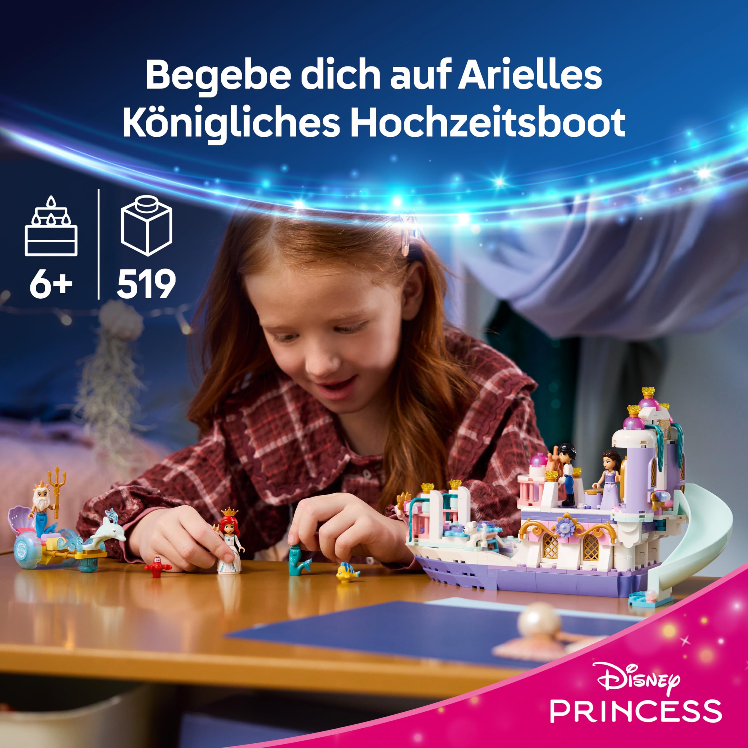 LEGO ǀ Disney Princess Arielles Königliches Hochzeitsboot - Arielle, die Meerjungfrau Set mit 7 Figuren inkl. Arielle und Vanessa - Zimmerdeko - Geschenk für Mädchen ab 6 Jahren und Fans 43299