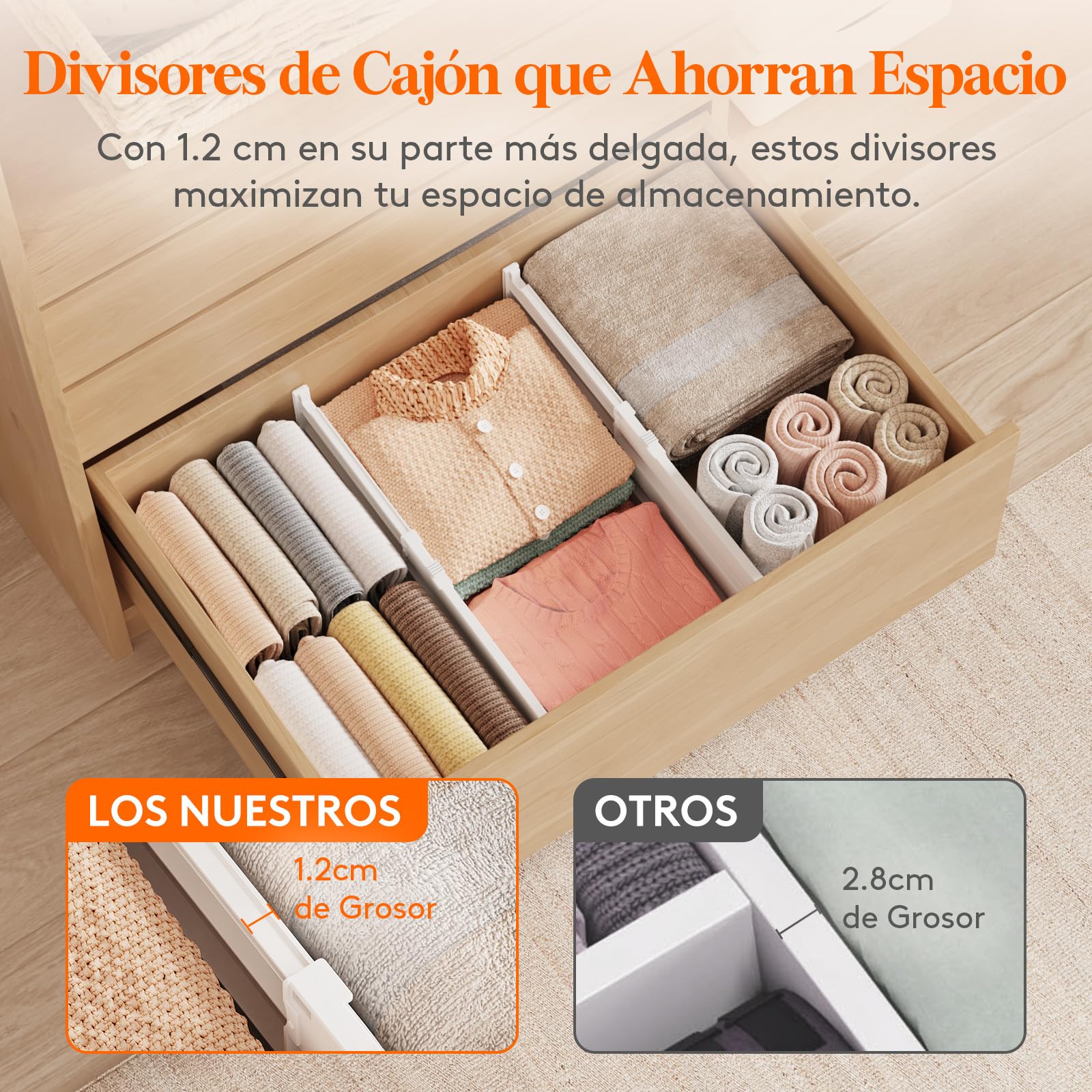 Lifewit Separadores de Cajones para Altura 20.5 cm, Ancho 35-55cm Divisores Ajustables para Armarios de Ropa, Organizador Plastico para Vestidores, Cocina, Baño, Tocadores y Escritorios, Juego de 8
