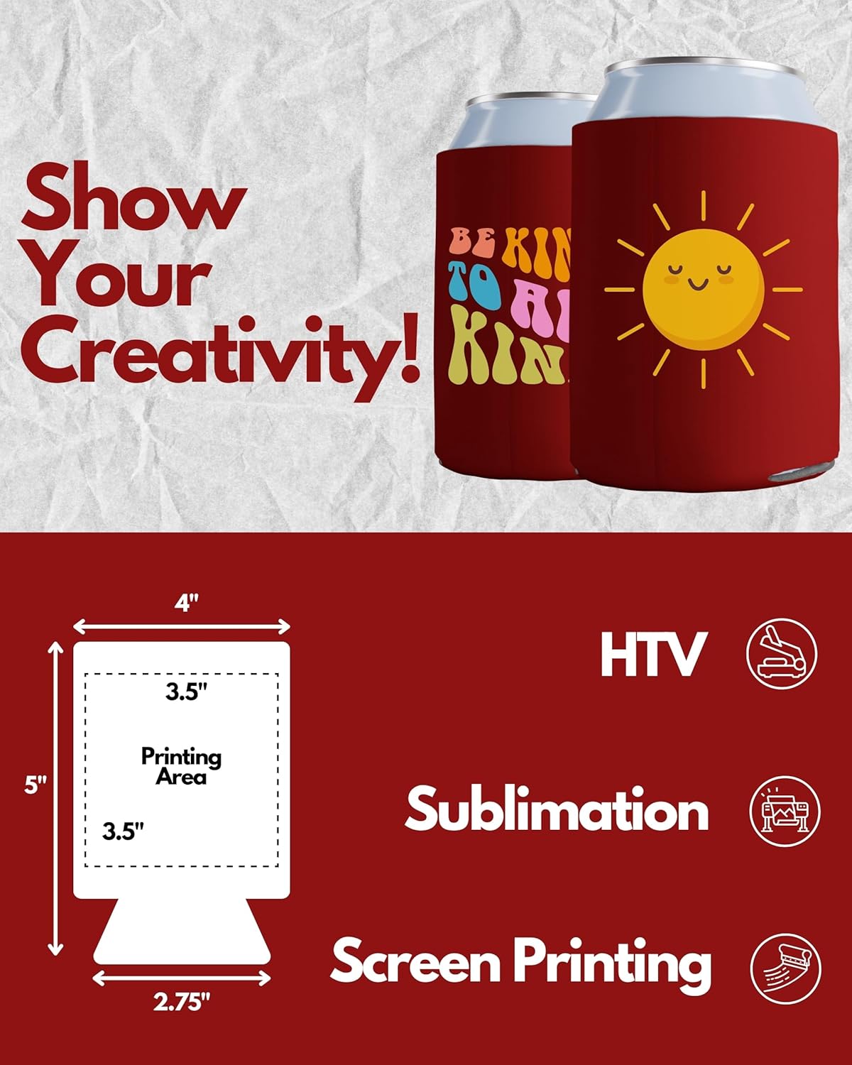 PartyPrints 100 Pack Red Blank Can Cooler Sleeves, Customizable Bulk Insulated Foam for Beer, Collapsible Plain Drink Holder, Cold Soda Insulator, 12oz Regular, 16oz Tall Cans - Image 2