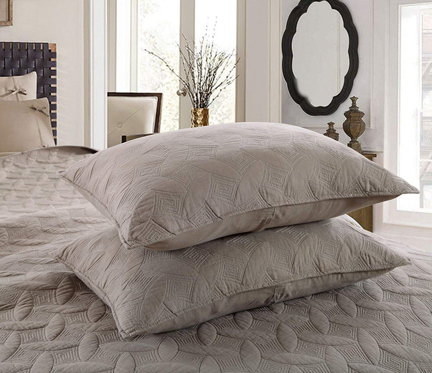 WP West Path Bio-Baumwoll-Decke, 165x132 Cm, Geometrisches Muster, Wendedecke Sand/Tan
