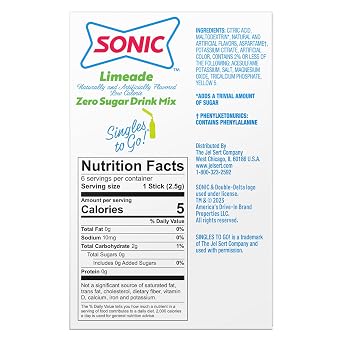SINGLES TO GO! Sonic Limeade Singles to Go Drink Mix, Includes 6 Boxes with 6 Packets in Each Box, 36 Total Packets