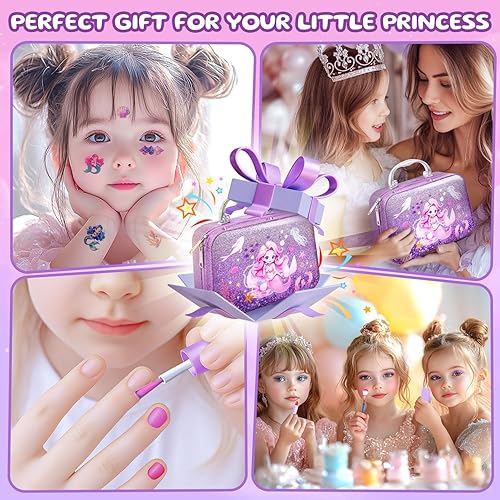 Miniatura 7 de Maquillaje para niños pequeños, juego de maquillaje lavable, juguetes de sirena no tóxicos para niñas, bolso de princesa, accesorios de esmalte para