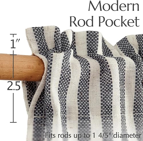 Miniatura 7 de jinchan Cortinas de cocina a rayas de lino, cortinas de lino a rayas de 24 pulgadas de largo para sala de estar, baño, cortinas de granja con