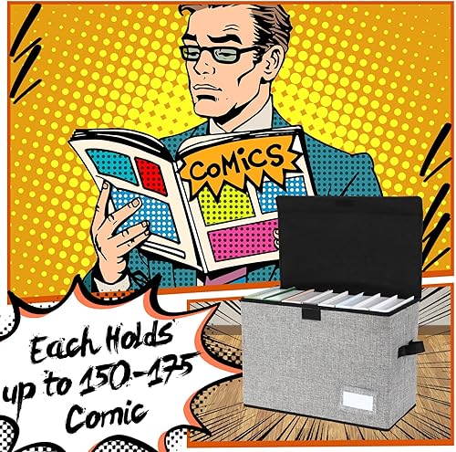 Miniatura 3 de Chuangdi 6 cajas de almacenamiento de cómics, caja corta plegable de cómic con tapa, contenedor de 15.8 x 7.9 x 11.4 pulgadas con capacidad para 150