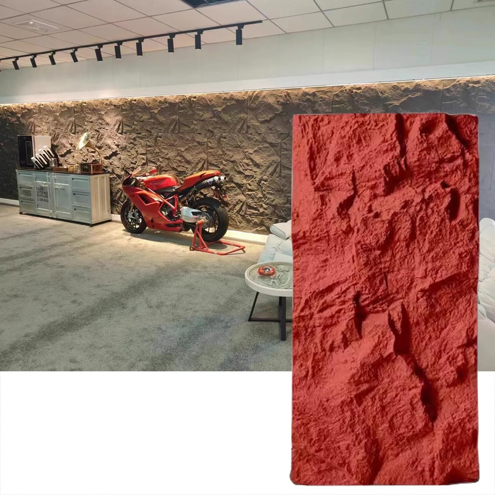 Revestimiento de Pared Moderno con Arte 3D, Revestimiento de Piedra Artificial para Exterior e Interior, Molde Decorativo con Textura de PU Impermeable (Rojo, 1 Unidad)
