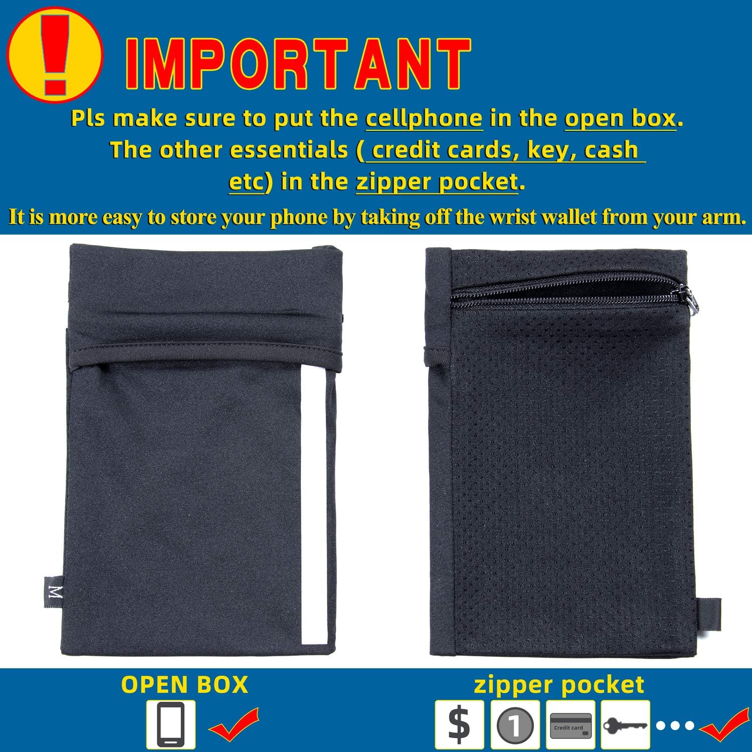 Thick Wrist Wallet Cell Phone Holder with Zipper Pocket- Securely Carry Credit Cards, Keys, Cash, ID- Perfect for Travel & Sports - Running, Walking, Jogging, Hiking, Cycling, Fishing, S