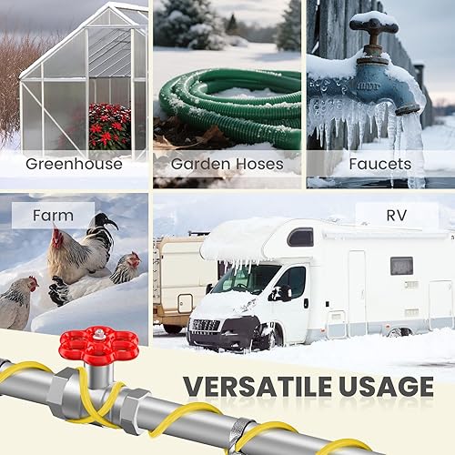 Miniatura 8 de YeloDeer Cable de calor de tubería para protección contra congelación de tuberías de agua, cinta térmica autorregulable para tuberías de metal y