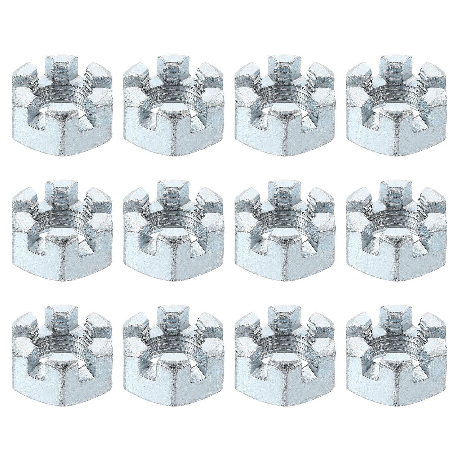 QUARKZMAN Écrou Hexagonal Fendu UNF 9/16-18, Grade 6,8 en Acier au Carbone Zingué, Convient pour la Réparation de Machines, Argent, 12 Pièces
