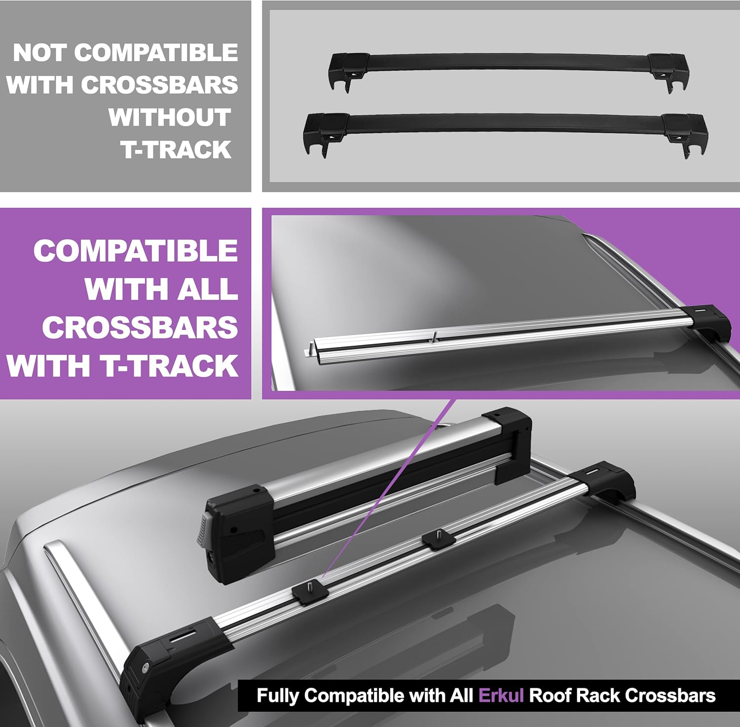 ERKUL Ski Rack for Car Roof - Universal Ski & Snowboard Car Racks with Anti-Theft Lock and Extension with Sliding Rail, 35" Fits Up to 6 Pairs of Skis or 4 Snowboards, Fits Only Crossbars with T-track : Automotive