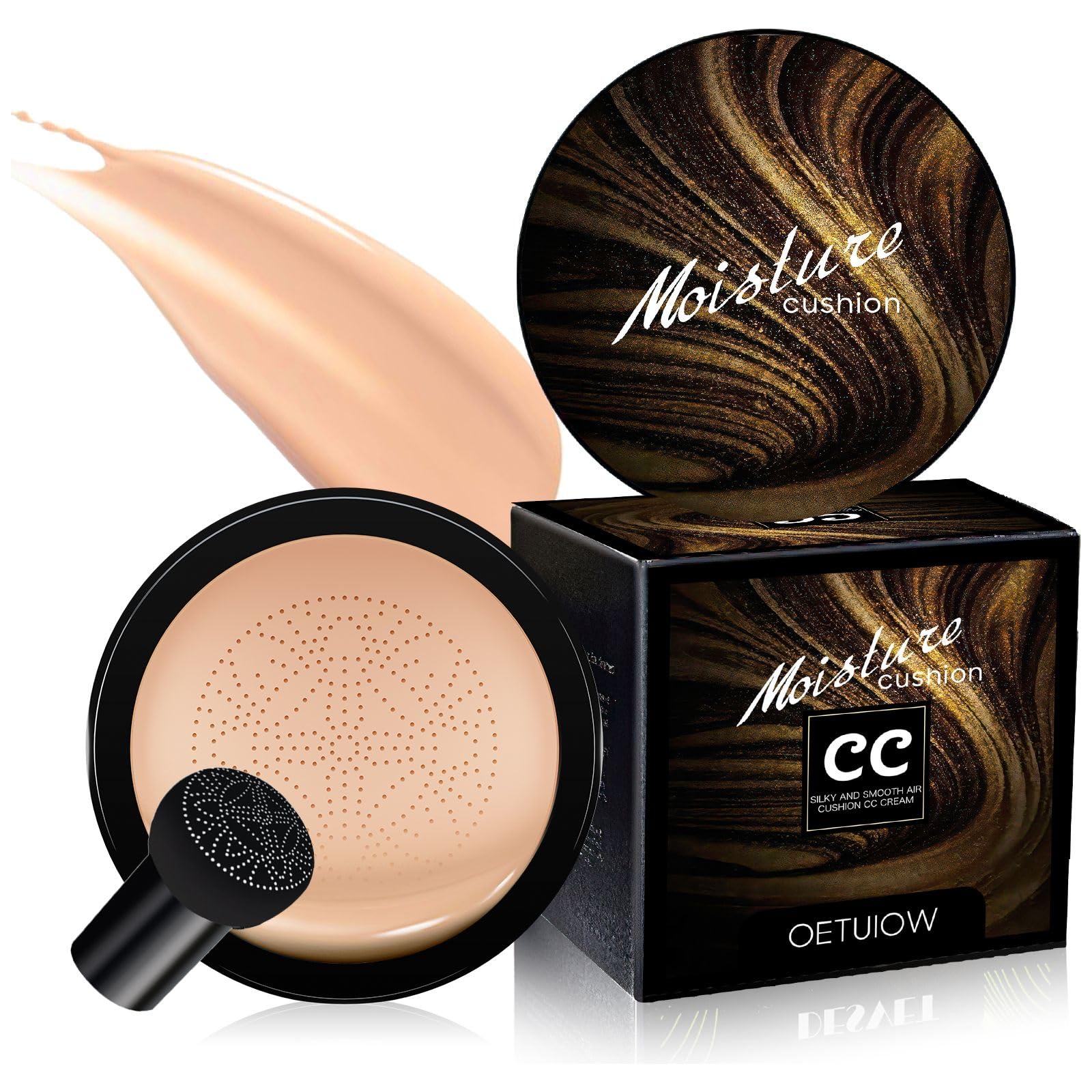 Mushroom Head Air Cushion CC Cream - New Upgraded BB Cream Face Makeup Foundation for Mature Skin Moisturizing Concealer Brighten Long-Lasting, Gold