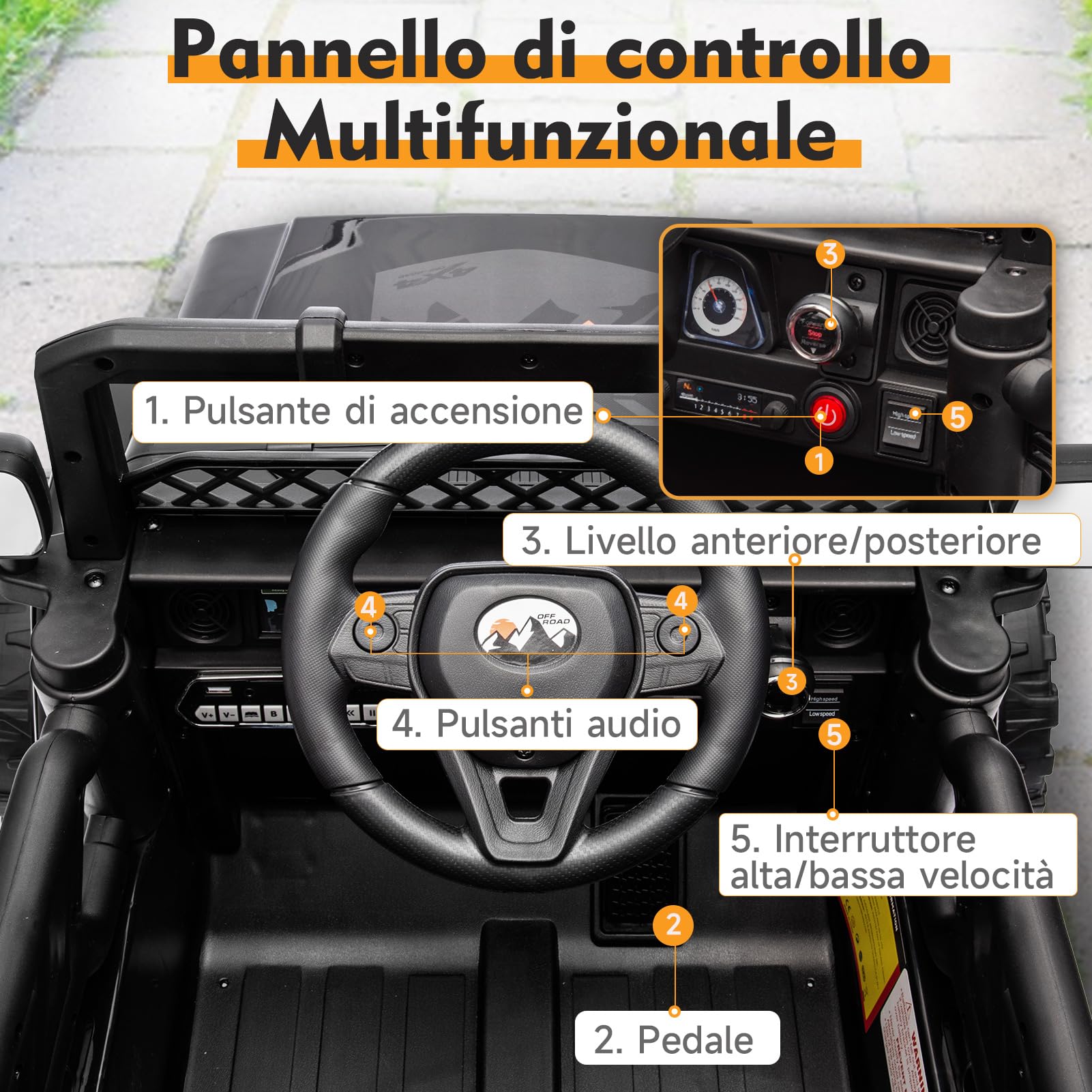 HAUSPROFI Macchina Elettrica per Bambini, 12V Macchina per Bambini, Jeep Elettrica per Bambini con Telecomando 2.4G, LED, Bluetooth, Musica, 5 km/h Max, Auto Elettrica per Bambini per 3 anni+, Nero