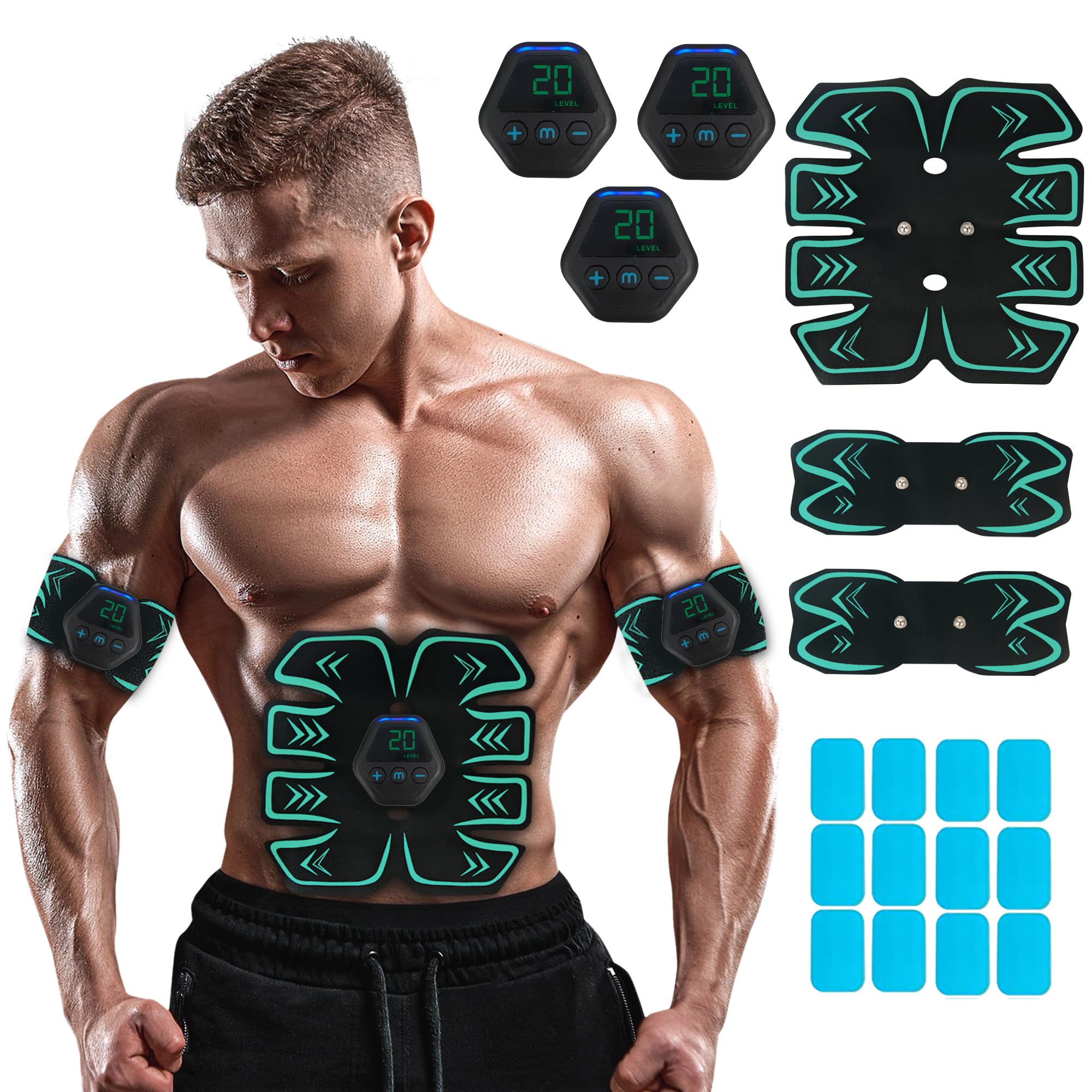 ABS Stimulator Muscle Trainer, Abs Workout Equipment USB Rechargeable for Men and Woman, Portable Unisex Fitness Gear for Abdomen/Arm/Leg Train, Black