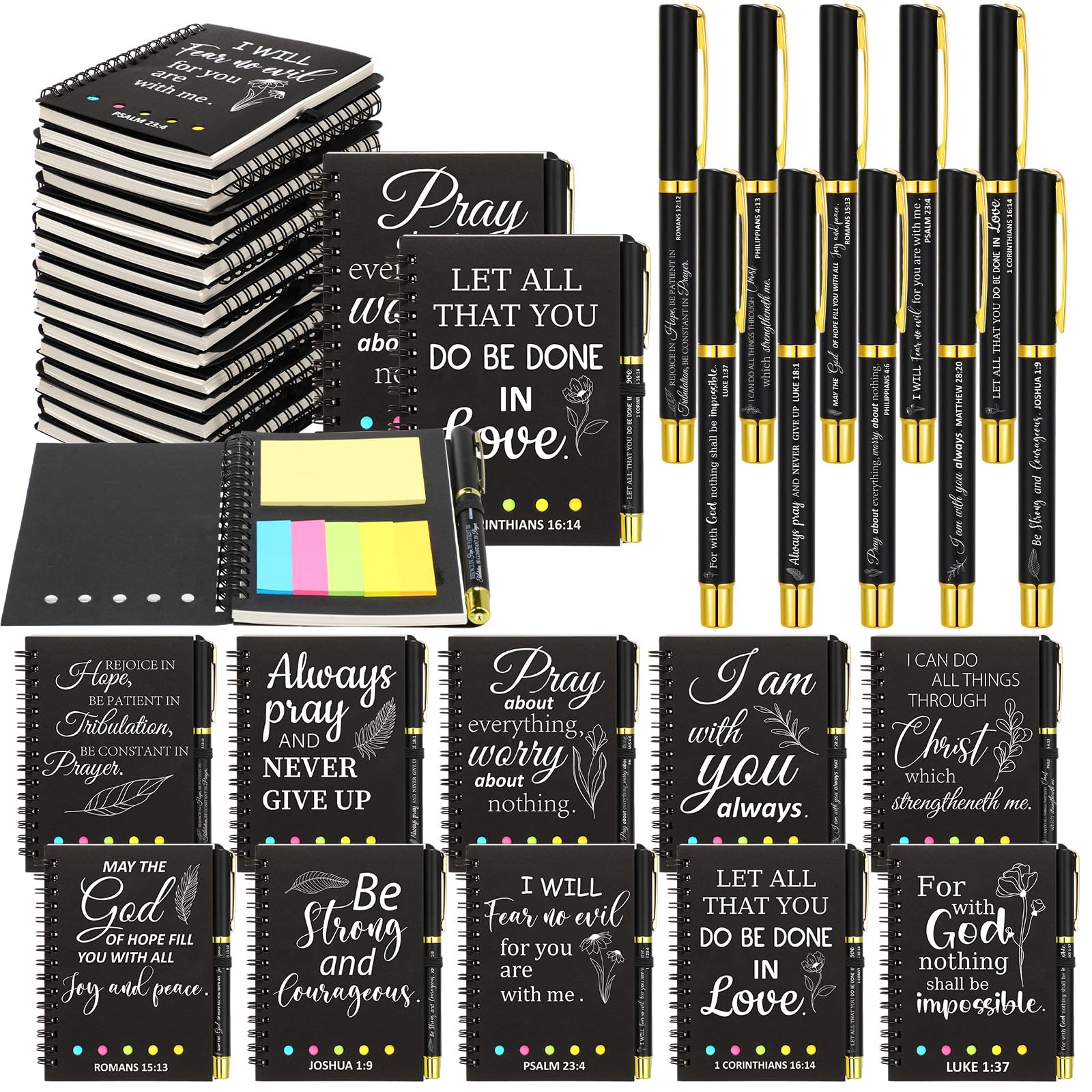 Zhanmai 30 Sets Bulk Christian Gifts Spiral Notebooks with Pens Prayer Journal Small Notepads Colored Sticky Index Tabs for Church Members Coworker