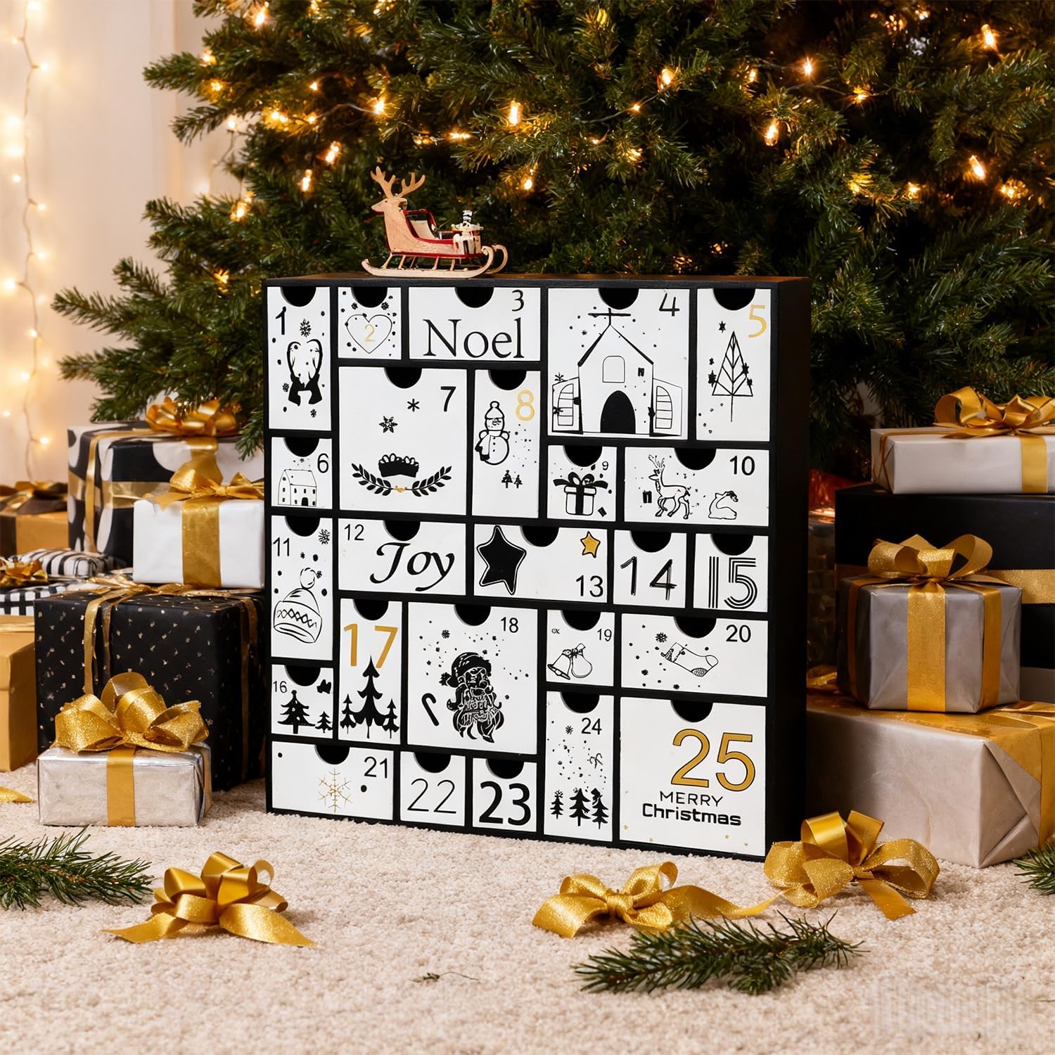 Juegoal Advent Calendar, 11.8'' Black Wooden Advent Calendars with 25 Storage Drawers Countdown to Christmas 2025, Christmas Advent Holiday Decor - Image 7