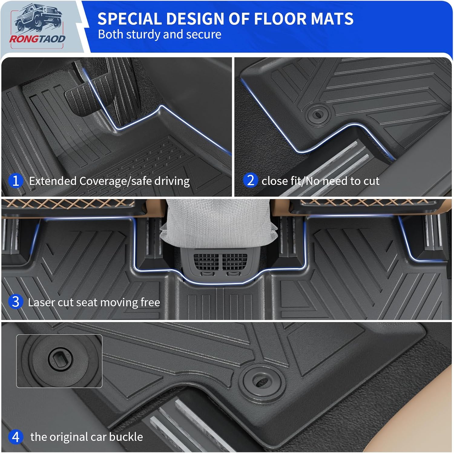 Rongtaod Floor Mats Compatible with 2024 2025 2026 Lexus TX350 TX500h TX550h+ Kick Mats Trunk Mat Trunk Liner TPE Cargo Liner TX 7 Seats Accessories (Floor Mats+Cargo Mat+2nd&3rd Row Backrest Mats) - Image 6
