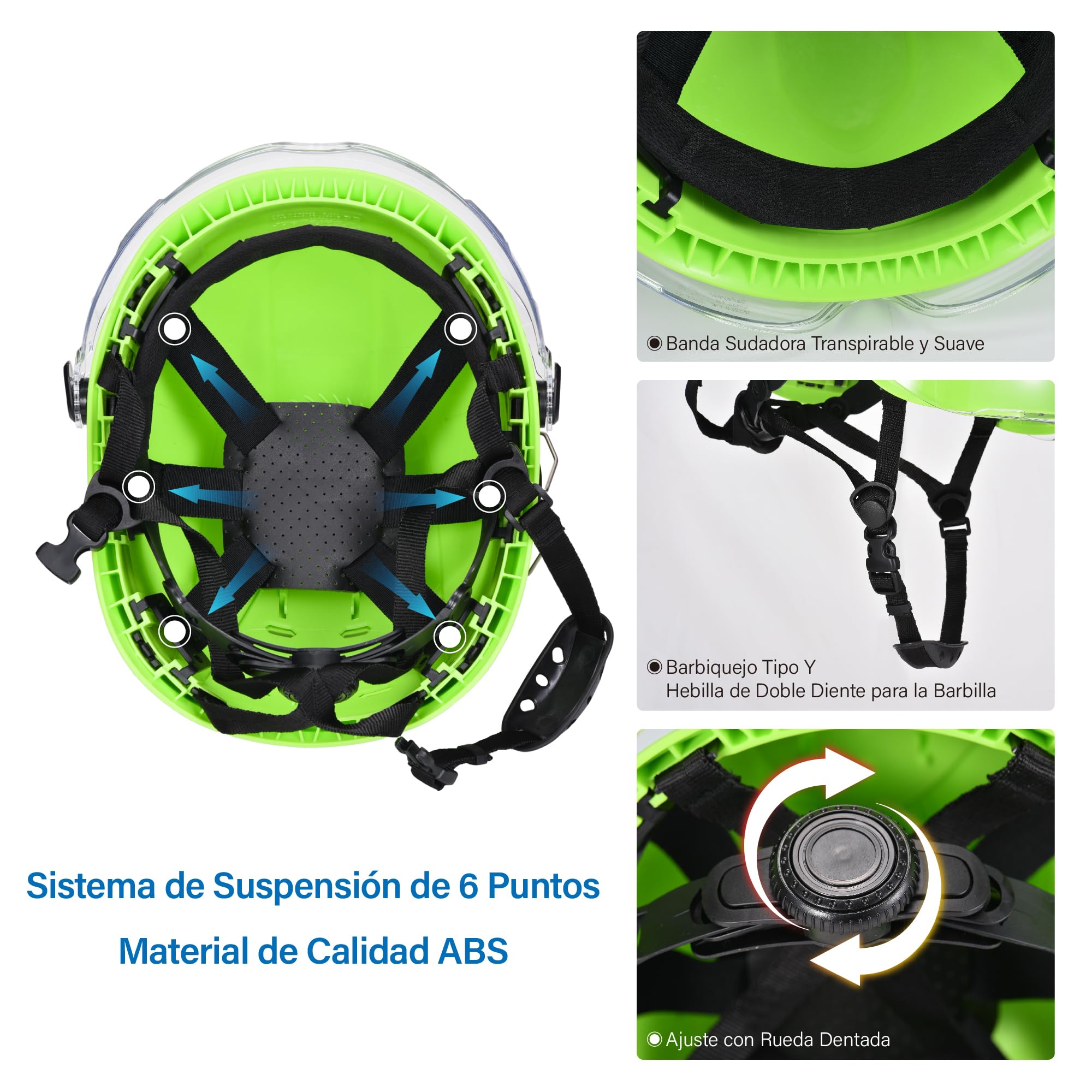Safeyear Casco de Obra Homologado EN397 para Construcción, Casco de Seguridad con Orejeras Antiruido SNR 25dB y Visera Facial para Motosierra y Desbrozadora, Casco de Trabajo ABS con Gafas de Regalo