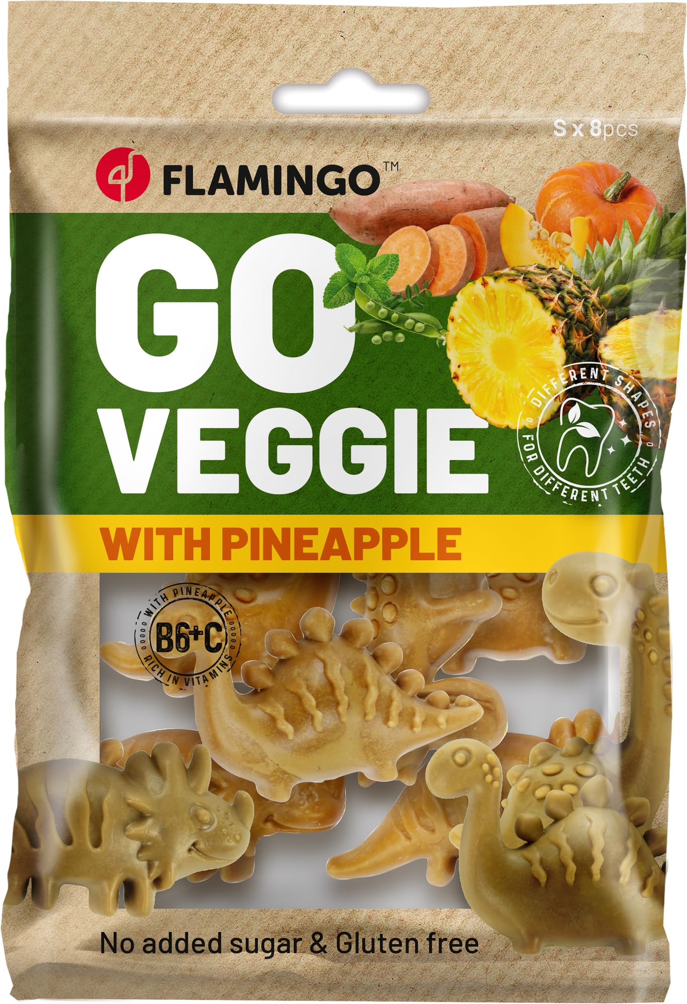 Bastoncini per cani – Snack Veggie Dino con Ananas Giallo – 120g – senza glutine – naturale – divertente e salutare