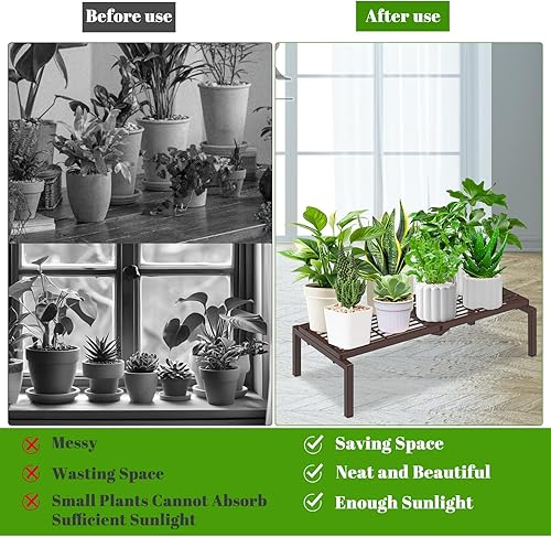 Miniatura 7 de Soporte de metal para plantas de 1 nivel para interiores y exteriores, soporte para múltiples macetas en maceta, estante para plantas, estantería de