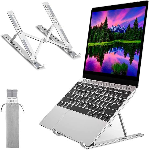 MONADIKOS Adjustable Laptop Stand, Portable Aluminium Laptop Riser Laptop Holder for Desk, Foldable Ventilated Cooling Computer Support Stand for Apple MacBook Pro/Air, HP, Sony, Dell, More 10-15.6
