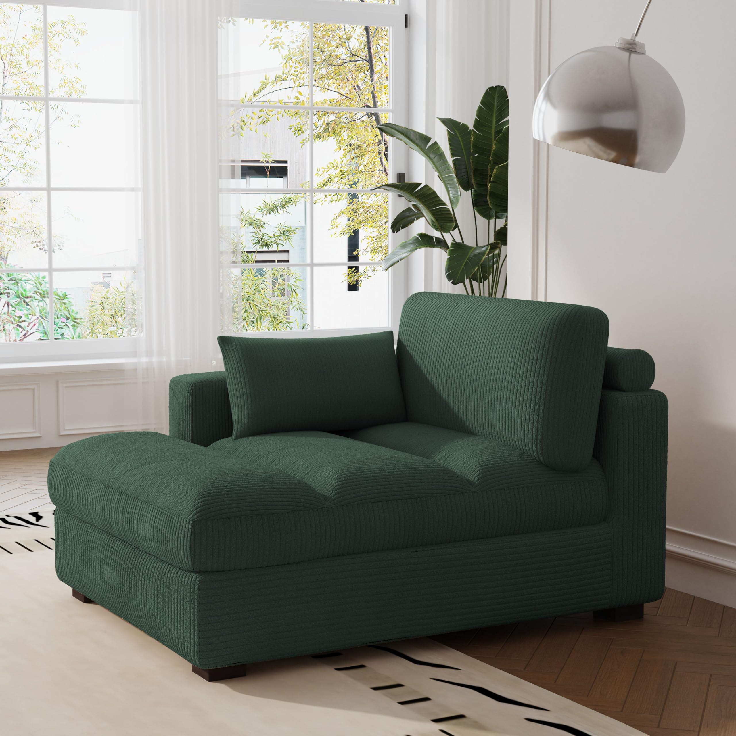 UIXE Oversized Chaise Lounge Chair Indoor with Right Armrest & Cushion, Comfy Upholstered Sleeper Sofa Corduroy Recliner Seat Solid Wood Couch w/