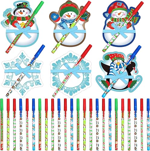 Outus 36 juegos de bloc de notas de Navidad, bolígrafos autoadhesivos de Navidad a granel, bolígrafos con cinta, muñeco de nieve de invierno, copo
