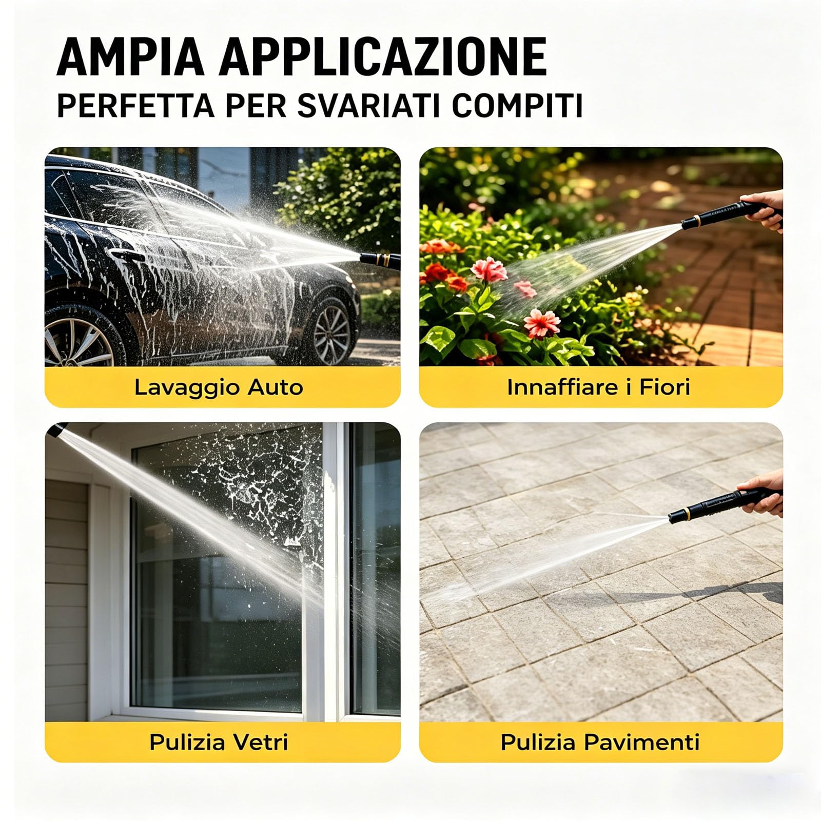 Ugello per tubo ad alta pressione a 360°, con ugello di rinforzo e 2 fascette stringitubo, 3 tipi di getto, 10 volte potente pistola ad acqua per la pulizia dell'auto (2PCS-A)