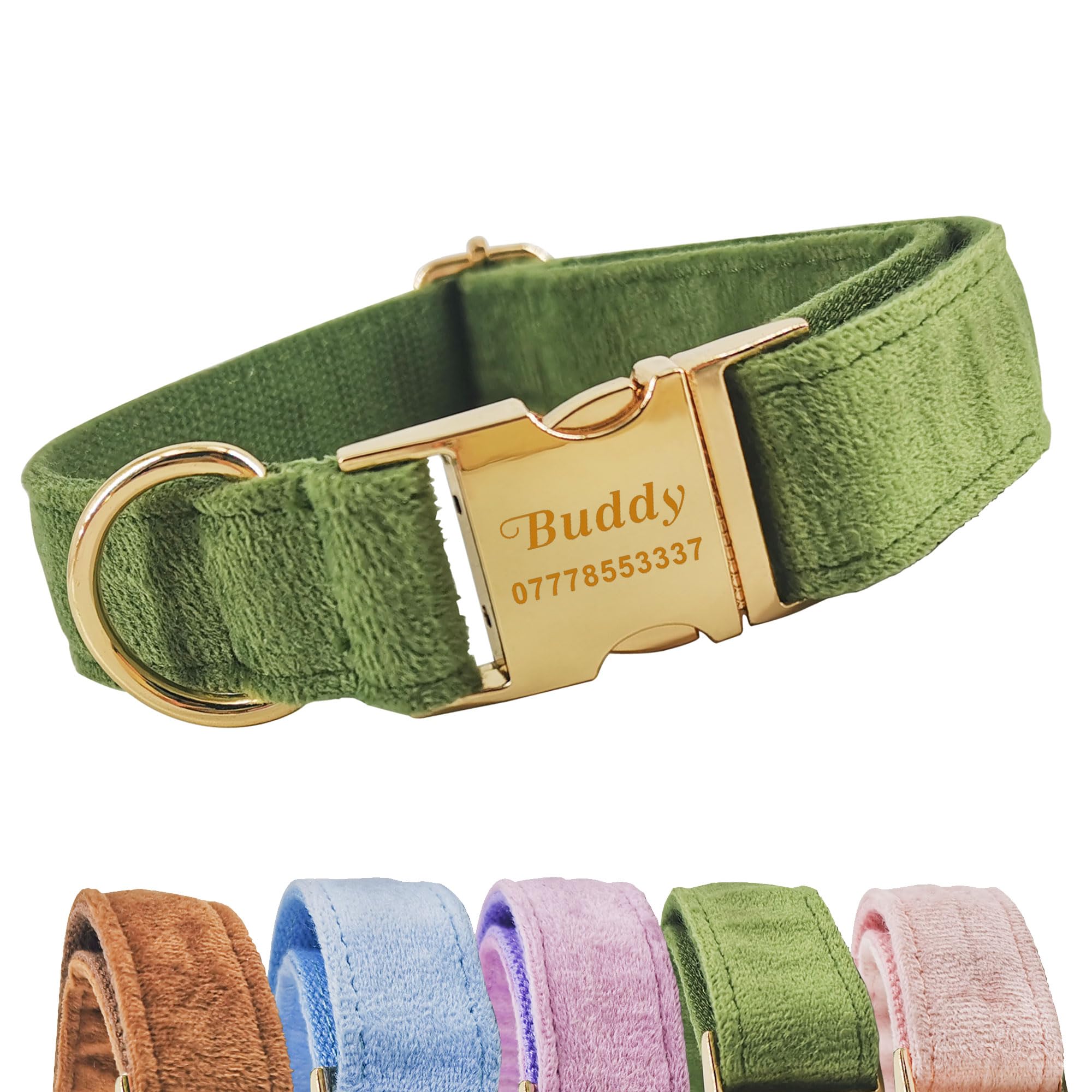 Personalised Dog Collar Custom Adjustable Velevet Dog Collars Engraved Puppy Collars with Any Name & Phone Number for Small Medium Large Dogs Cats Puppy Pet Furry Friend(Green, M)