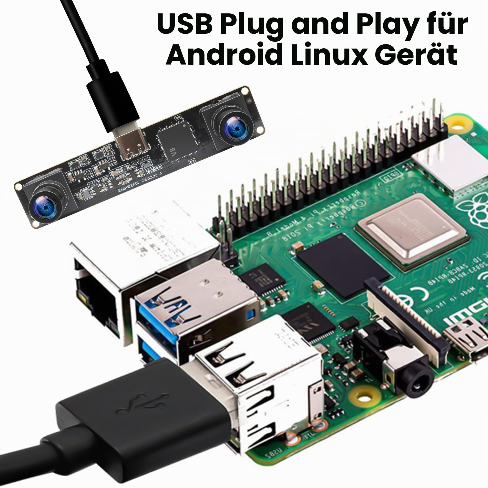 ELP 120fps 3D Stereo USB Kamera Global Shutter 1200P Synchronisierung Dual Lens USB Kameramodul 90 Grad Kamera für PC Computer Plug and Play zur Gesichtserkennung Scannen von QR Codes