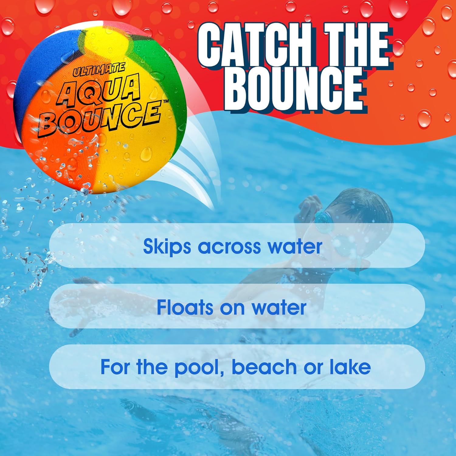 Activ Life Ultimate 2 Pack Larger 3” Water Skip Balls - Bouncing Balls for Swimming Pool & Beach Fun - Designs Include Baseball, Basketball, Volleyball, and Tennis for Kids, Friends, and Family